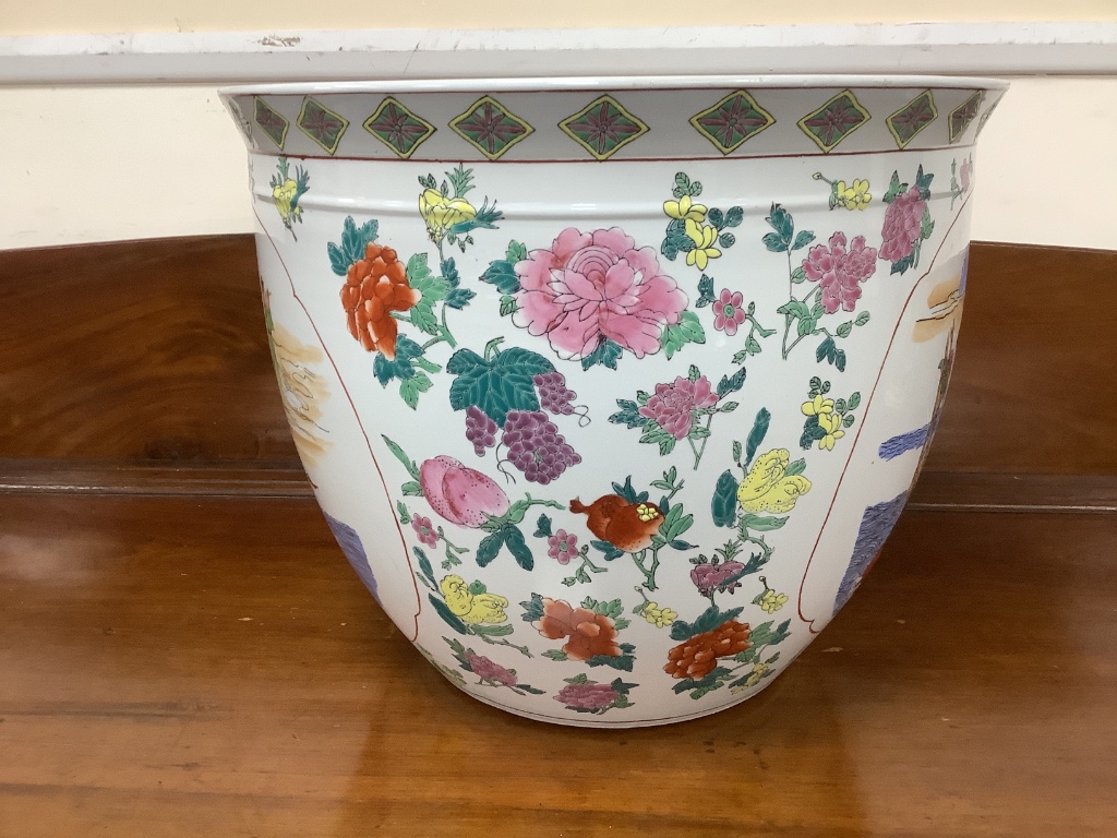 A large Chinese famille rose fish bowl or jardiniere